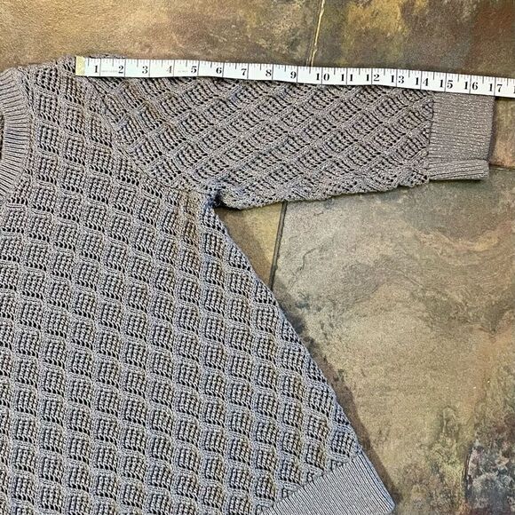 Loft Women’s Gray Metallic Open Knit Crew Neck Pullover Sweater Large - Picture 5 of 9